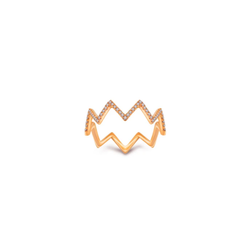 ·【NEW YORK SKYLINE】Diamond ZigZag Ring 18K Gold Rose&Yellow