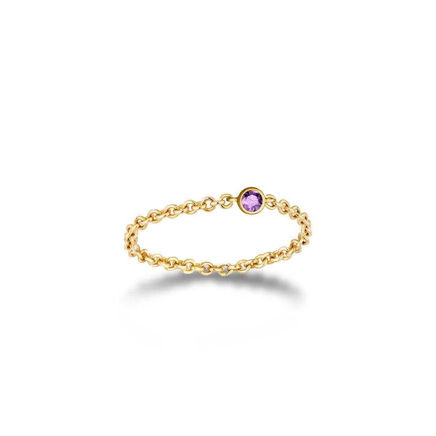 ·【TO ME, FROM ME】Amethyst Chain Ring 18K Gold Feb. Birthstone