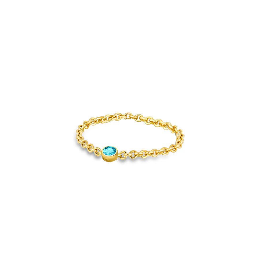 ・【TO ME, FROM ME.】Aquamarine Chain Ring 18K Gold March Birthstone