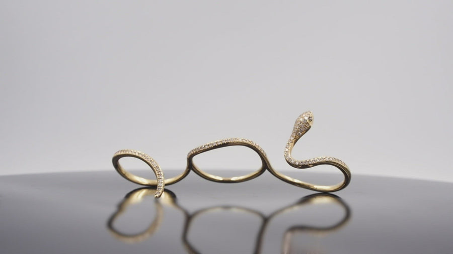 【CROSS FINGER RING】Medusa's Little Pet Diamond Ring 18K Gold