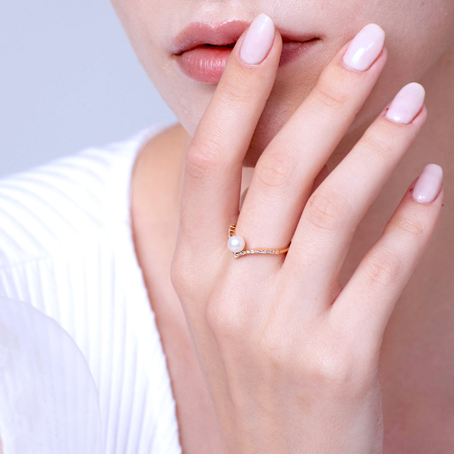 ·【BUBBLE TEA】Venus Pearl Diamond Ring 18K Gold