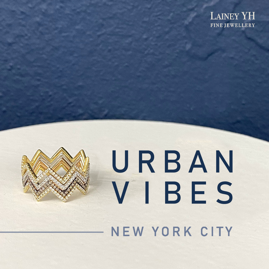 ·【NEW YORK SKYLINE】Diamond ZigZag Ring 18K Gold White&Black