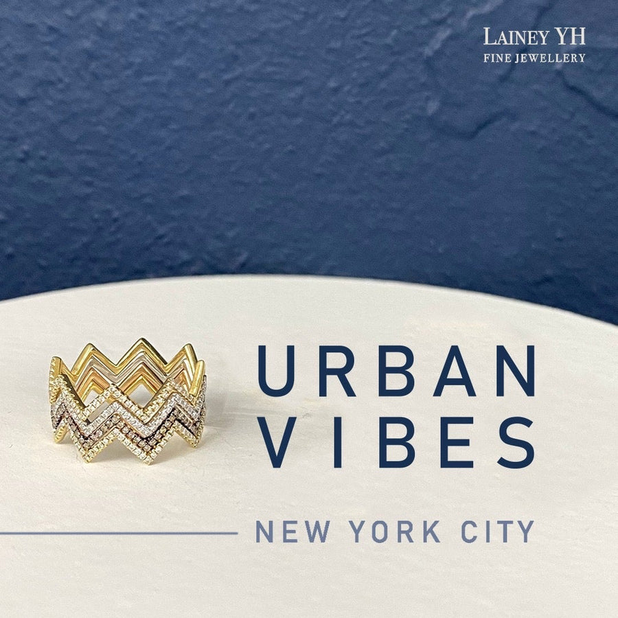 ·【NEW YORK SKYLINE】Diamond Wave Ring 18K Gold Rose&Yellow