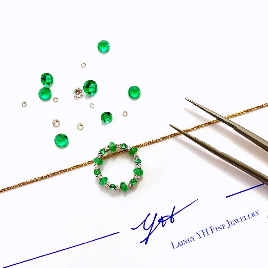 【HOLIDAY CHARM】 Diamond Emerald Necklace 18K Gold