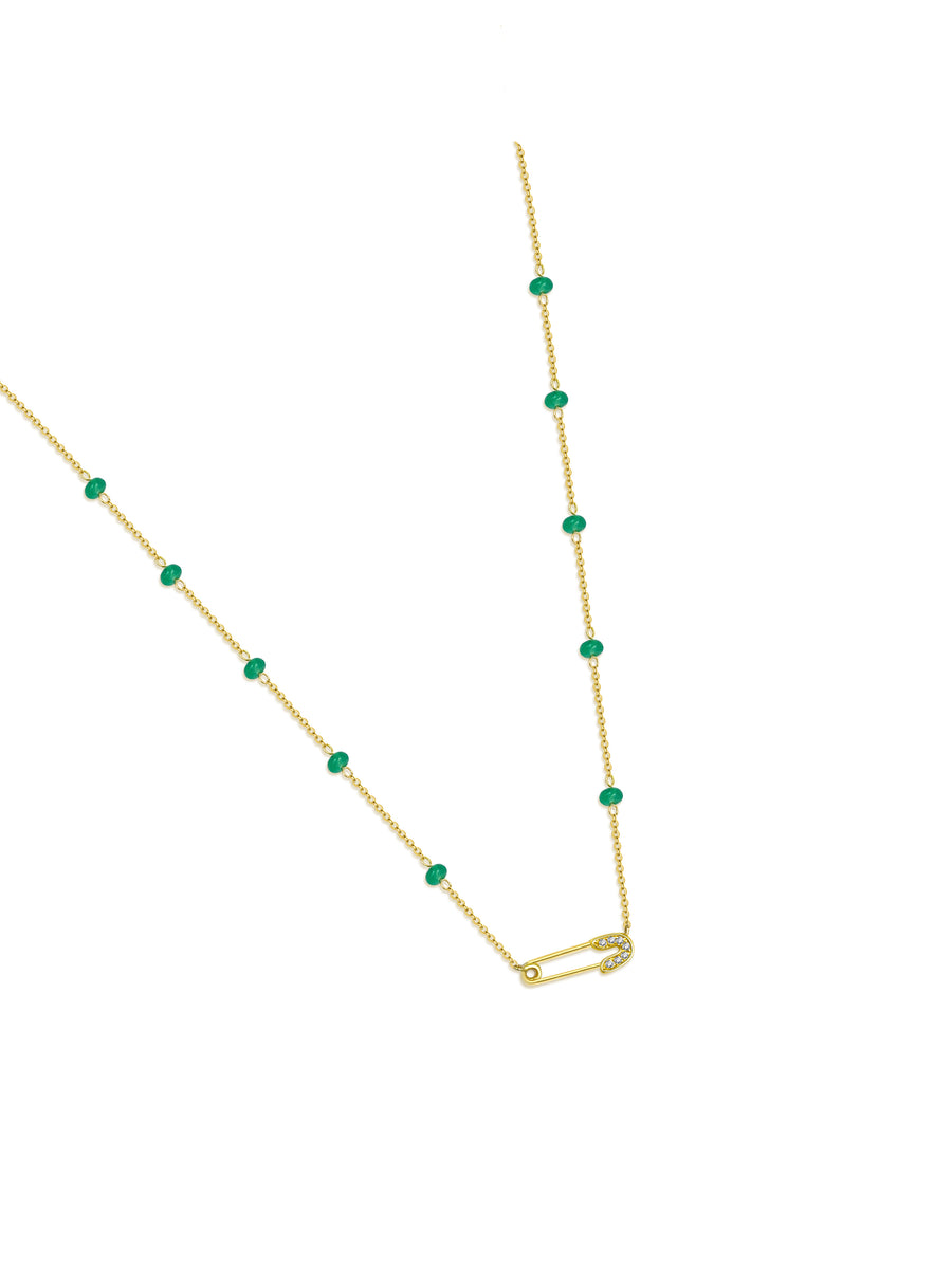 ·【YH GARDEN】Emerald Beading Diamond Pin Necklace 18K Gold