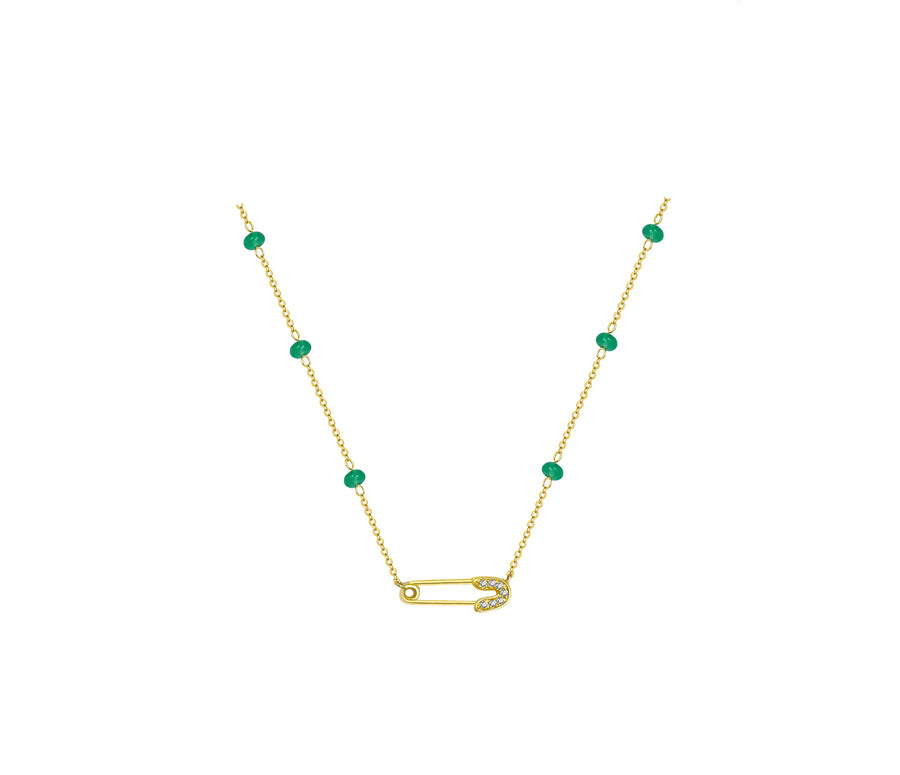 ·【YH GARDEN】Emerald Beading Diamond Pin Necklace 18K Gold