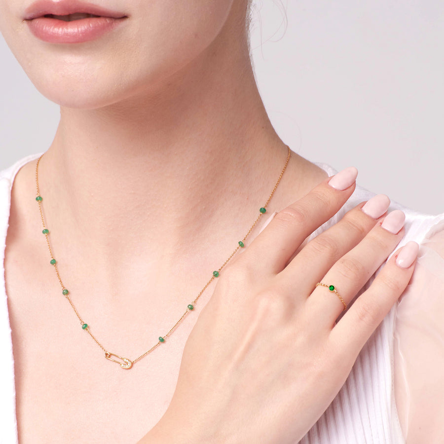 ·【YH GARDEN】Emerald Beading Diamond Pin Necklace 18K Gold